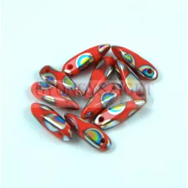 Dagger - Czech Glass Bead - Opaque Red Peacock - 3x11mm