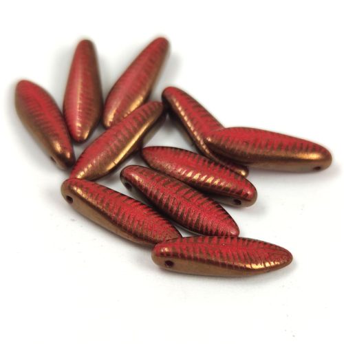 Lándzsa (szirom) cseh préselt üveggyöngy - Opaque Dark Red Bronze Laser Cut - 5x16mm