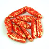   Lándzsa (szirom) cseh préselt üveggyöngy - Coral Red Gold Patina - 5x16mm
