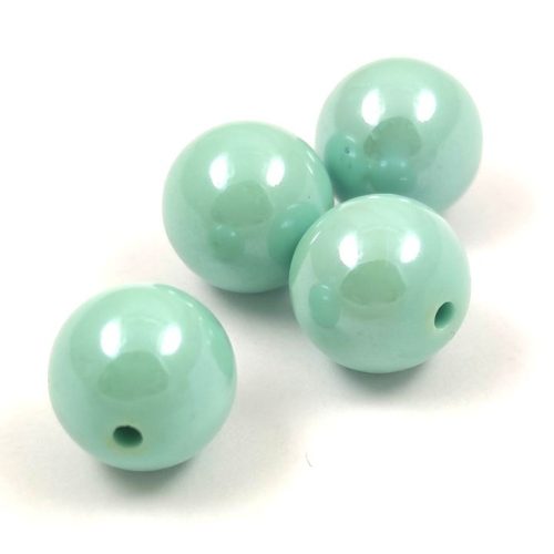 Imitation pearl acrylic round bead - Pastel Green Luster - 14mm