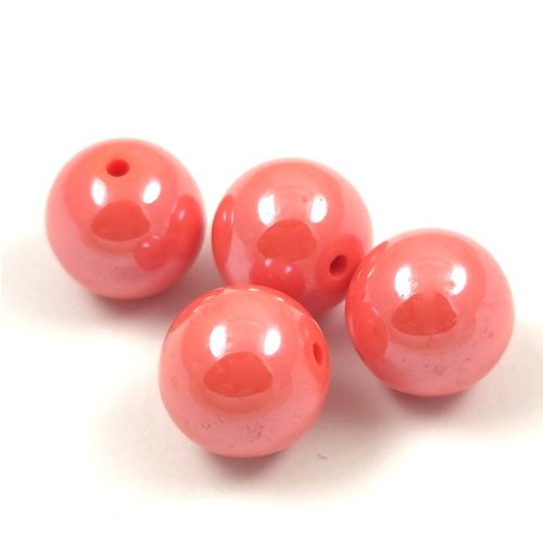 Imitation pearl acrylic round bead - Pastel Salmon Luster - 14mm
