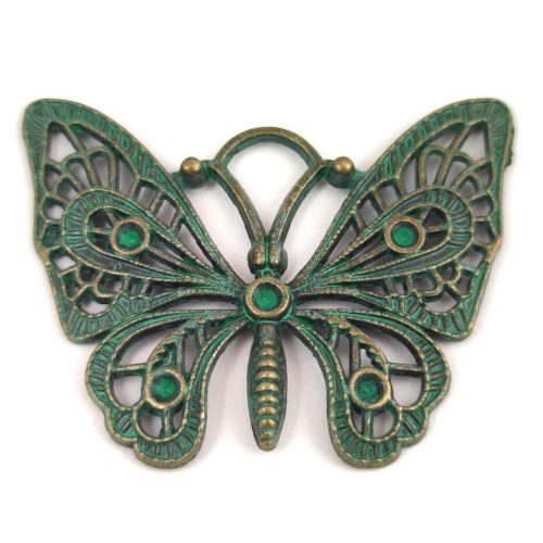 Medál - Pillangó - zöld patina bronz színű - 48x36mm