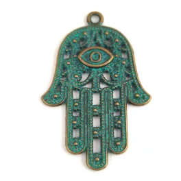Medál - Hamza - zöld patina bronz színű - 42x28mm