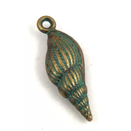 Medál - Kagyló - zöld patina bronz színű - 24x8mm