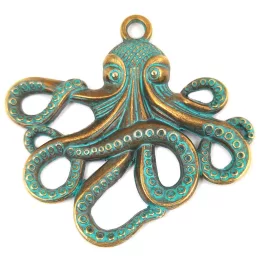 Medál - Kraken - zöld patina bronz színű - 58x56mm