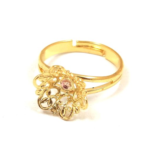 Ring Stand - Beadable Flower Deco - Gold Colour - állítható - 12mm