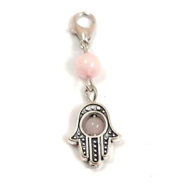   Hamza pendant with 6mm Rose quartz round beads and lobster clasp - 40mm