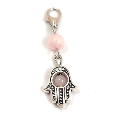 Hamza pendant with 6mm Rose quartz round beads and lobster clasp - 40mm