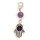 Hamza pendant with 6mm Amethyst round beads and lobster clasp - 40mm