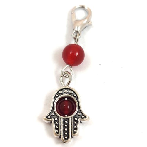 Hamza pendant with 6mm Agate round beads and lobster clasp - 40mm