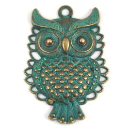 Medál - bagoly - zöld patina bronz színű - 46x32mm