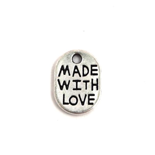 Medál - Made with Love - antik ezüst színű - 11x8mm