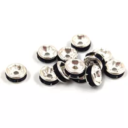 Rondelle Silver Colour - Jet Stone - 6mm