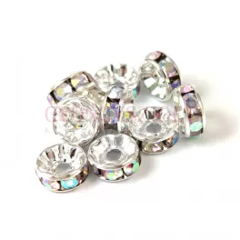 Rondelle Silver Colour - Crystal AB Stone - 8mm