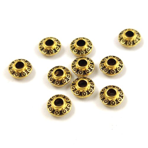 Metallic Round Bead - Ring - Antique Gold Colour - 6.5 x 3.5 mm 
