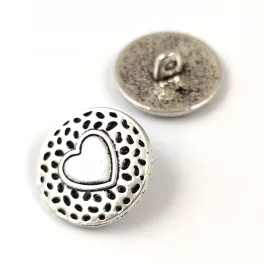 Metallic Button - Heart - Platinum colour - 18x7mm