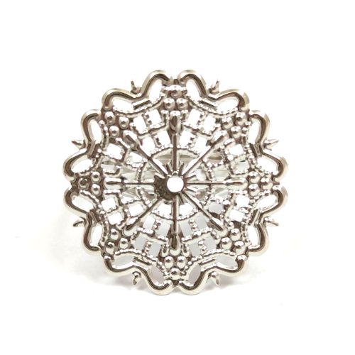 Gyűrűalap - áttört virágmintás - ezüst színű - állítható - 25mm