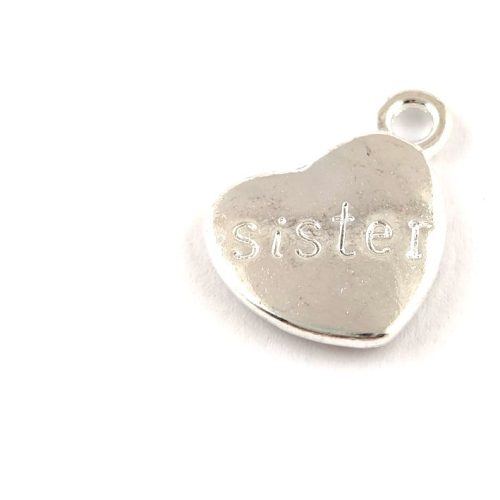 Pendant - Heart -  Silver Colour - Sister - 14x18x3mm