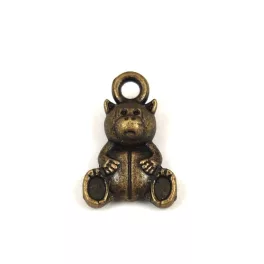 Medál - maci - antik sárgaréz színű - 10x15mm