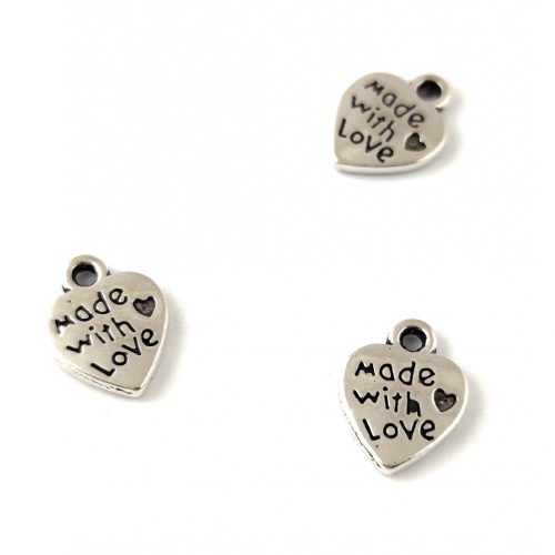 Pendant - Heart - Made with Love - Platinum Colour - 12x10mm