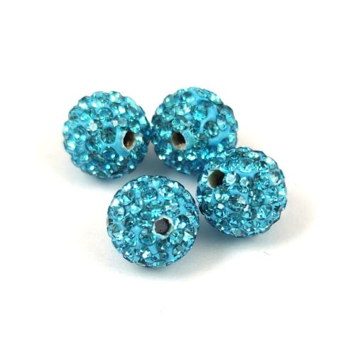 Round ball with crystals - Turquoise Blue - 10mm