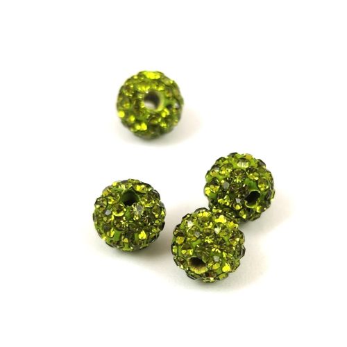 Round ball with crystals - Olive - 8mm