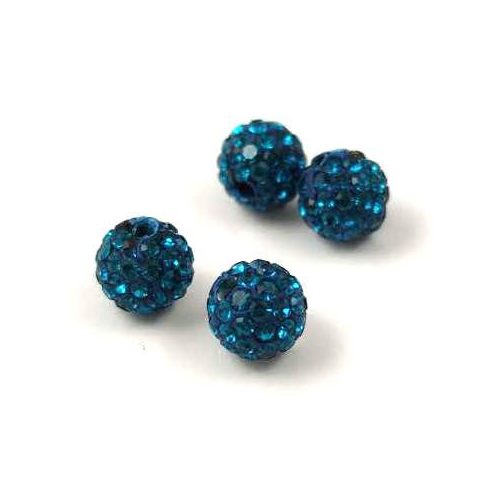 Round ball with crystals - Turquoise Green  - 8mm