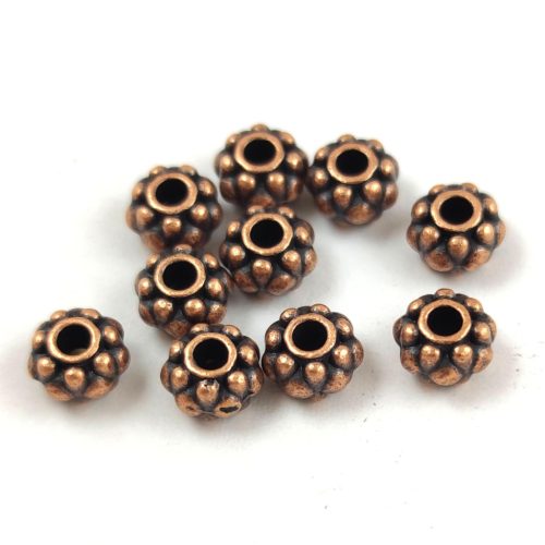 Metallic Round Bead - Dots - Antique Copper Colour - 6.5 x 4.5 mm 