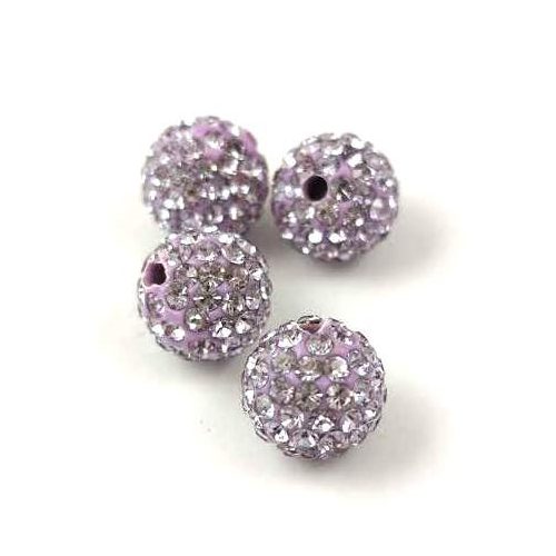 Round ball with crystals - Violet  - 10mm