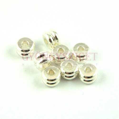 Metallic Round Bead - Double Donut  - Silver Colour - 4x6mm 