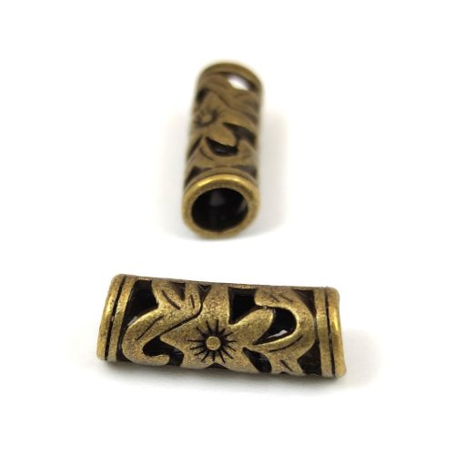 Link - Decorated Tube - Antique Brass - 22x8mm