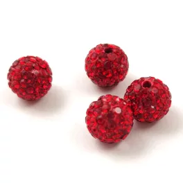 Round ball with crystals - Siam - 10mm