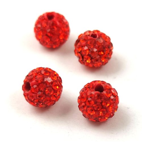 Round ball with crystals - Tangerine - 8mm