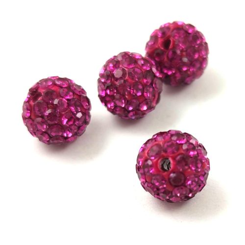 Round ball with crystals - Fuchsia - 8mm