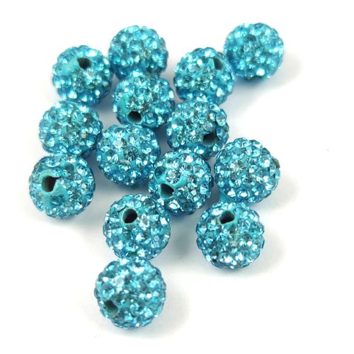 Round ball with crystals - Turquoise Blue - 8mm