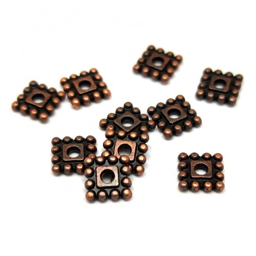 Metallic Bead - Beaded Square - Copper Colour - 7mm 