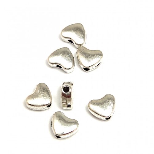 Metallic Round Bead - Heart - Platinum Colour - 6mm - top drilled
