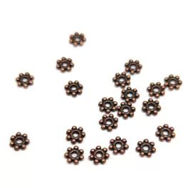   Medál - Heishi kis virág - 7 ágú - antik vörösréz színű - 4mm