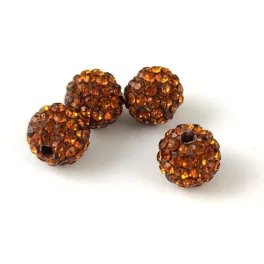 Round ball with crystals - Smoked Topaz - 8mm