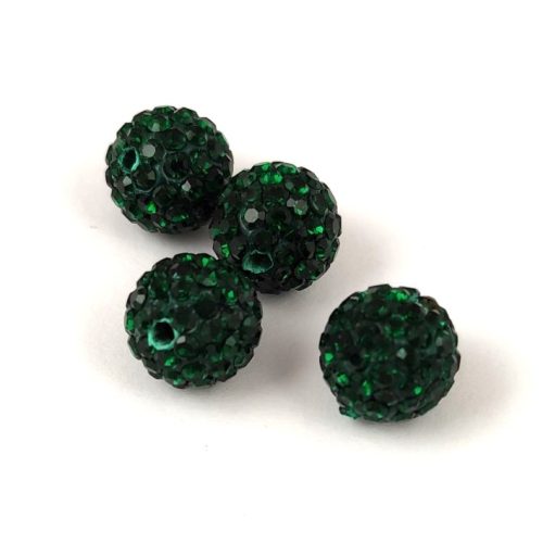 Round ball with crystals - Emerald - 10mm