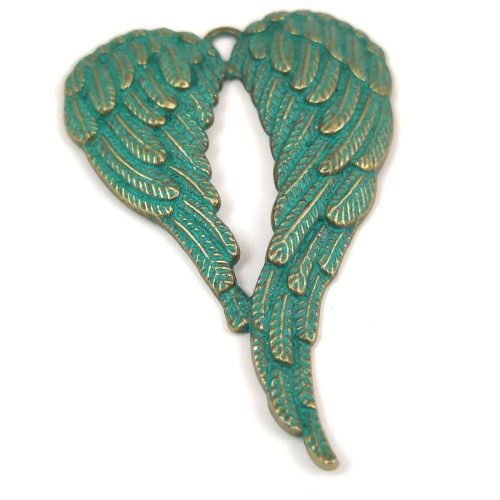 Angel Wings - Green Tarnish Bronze Colour - 68x46mm