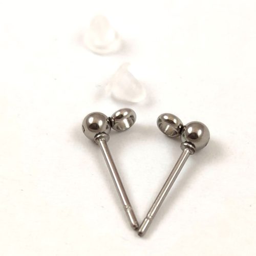 Earring Part - Post - Platinum Colour - Round shape with ending - surgical steel
