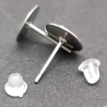   Fülbevaló alap (bedugós) - platina színű-orvosi fém - ragasztható - szilikon véggel