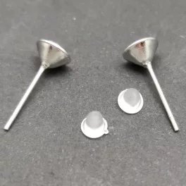   Earring Part - Post - Platinum Colour - Chaton 6mm - glue-in - silicone ending