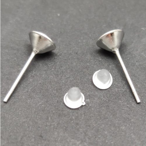 Earring Part - Post - Platinum Colour - Chaton 6mm - glue-in - silicone ending
