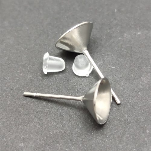 Earring Part - Post - Platinum Colour - Chaton 8mm - glue-in - silicone ending