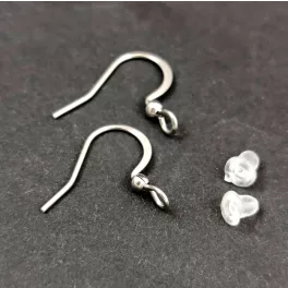   Fülbevaló alap - golyós - platina színű - orvosi fém(316) - szilikon véggel - 15x17mm