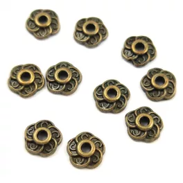 Bead Cap - Antique Brass Colour - Rose - 9x3mm