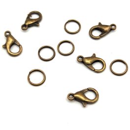   Lobster Clasp and Jump Ring - Antique Brass Colour - 12x6mm + 7mm
