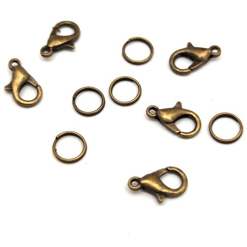 Lobster Clasp and Jump Ring - Antique Brass Colour - 12x6mm + 7mm
